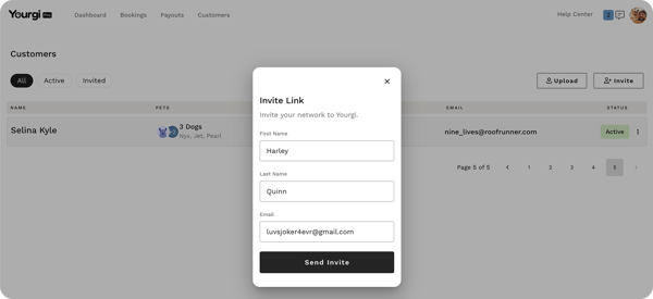 Send invite via email